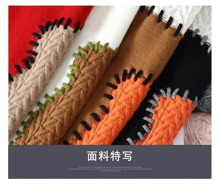 Thorn Style Spliced Knitted Sweater 2025 Fashionable High Street Autumn Winter Warm Men's Top Hip-hop Streetwear Fishing Sports