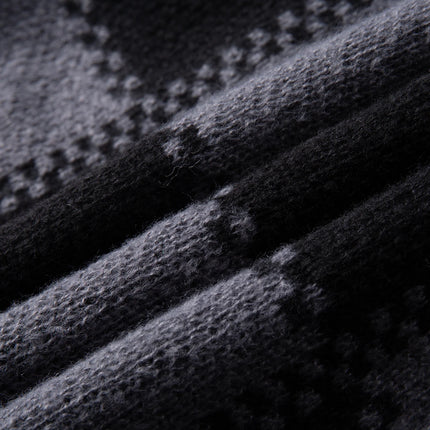 Retro Trendy Plaid Jacquard Pattern Pullover Sweater Casual Round Neck Color-Block Knit Men's Pullover