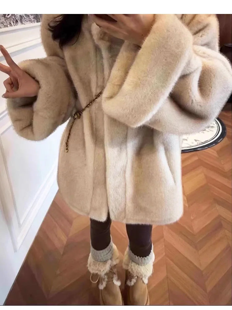 ZADORIN Luxury Mink Coat Woman Korean Style Stand Collar Double Faced Faux Fur Coat Woman Long Oversize Fluffy Fur Jacket Winter