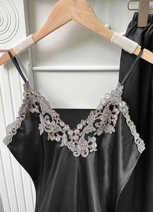 Set da notte in raso da 5 pezzi abito sottoveste in pizzo Cami Top pantaloncini con volant pantaloni da salotto pigiameria da notte da donna