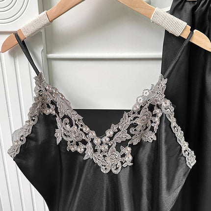 Set da notte in raso da 5 pezzi abito sottoveste in pizzo Cami Top pantaloncini con volant pantaloni da salotto pigiameria da notte da donna