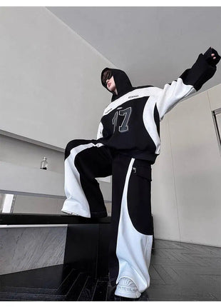 LUZHEN Street Wear Sports Two-piece Sets Men's Fashion Autumn 2025 New Color Contrast Splicing Loose Casual Pants Hoodies JY3686 PlatiNum