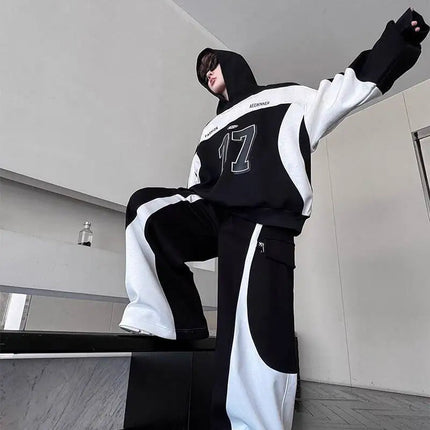 LUZHEN Street Wear Sports Two-piece Sets Men's Fashion Autumn 2025 New Color Contrast Splicing Loose Casual Pants Hoodies JY3686 PlatiNum