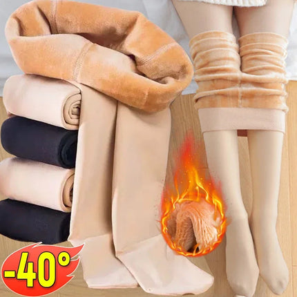 Sexy Women Thermal Leggings Winter Warm Elastic Translucent Pantyhose Female Fleece Thermal High Waist Slim Thicken Tight Pants PlatiNum
