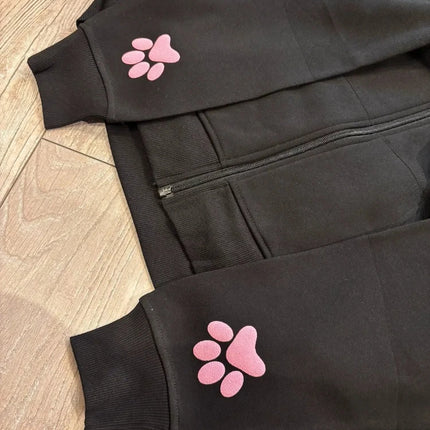 Cute 3D Cat Ear Zip Hoodie Kawaii Cartoon Pink Paw Cat Face Women Hoodies Y2K New Fashion Sweet Streetwear Unisex Loose Clothing
