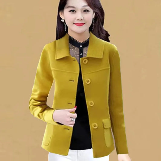 2024Solid Color Wool Blends Jacket Women Spring Autumn Korean Self Cultivation Fashion Women Woolen Coat Ladies Clothes Overcoat