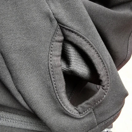 Men's Cotton Training Sets Gym Sportswear Zipper Hoodie Casual Sports Hooded 2-piece Top with Pants Black Sweatshirts Sweatpants PlatiNum