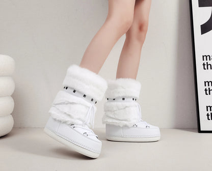 Women's Furry Boots New Warm Skiing Winter Boots Women Space Boots Trendy Ladies Winter Shoes Non-slip Girls Snow Boots