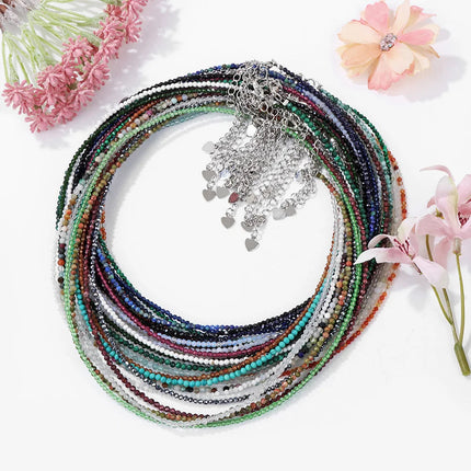 Mini Stone Beaded Necklace 2mm Faceted Natural Agat Quartzs Necklaces Female Fashion Party Choker for Women Girls Jewelry Gift PlatiNum