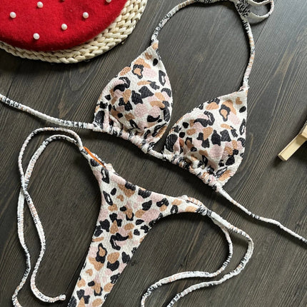Bikini rugosi con scollo all'americana stampato Mini micro perizoma bikini costume da bagno femminile costumi da bagno donna bikini a due pezzi costume da bagno da bagno platinumshop