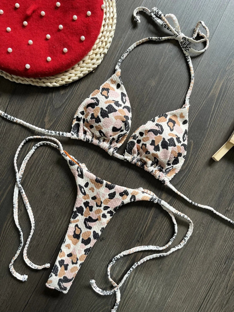 Bikini rugosi con scollo all'americana stampato Mini micro perizoma bikini costume da bagno femminile costumi da bagno donna bikini a due pezzi costume da bagno da bagno platinumshop
