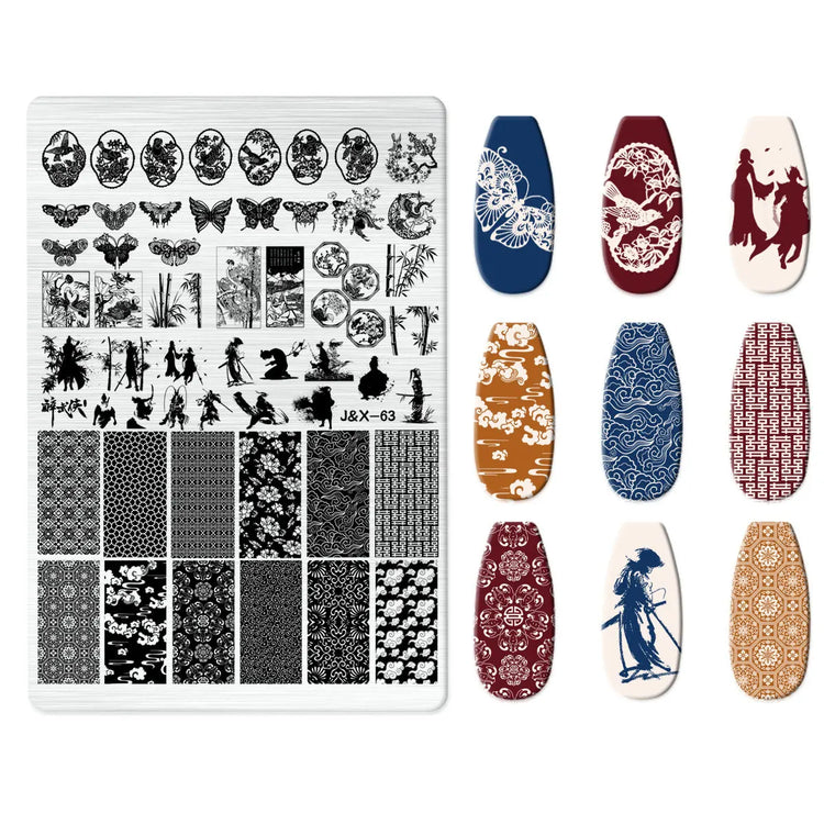 Flowers Love Nail Stamping Newspaper Splice Theme Irregular Stamping Plates Letter Nail Art Printing Stencil Tool Big Size Tools