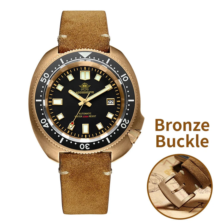 ADDIESDIVE CUSN8 Bronze Watch Men Automatic Wristwatch Calendar Sapphire Glass Luminous 20Bar Waterproof Diving Mechanical Watch