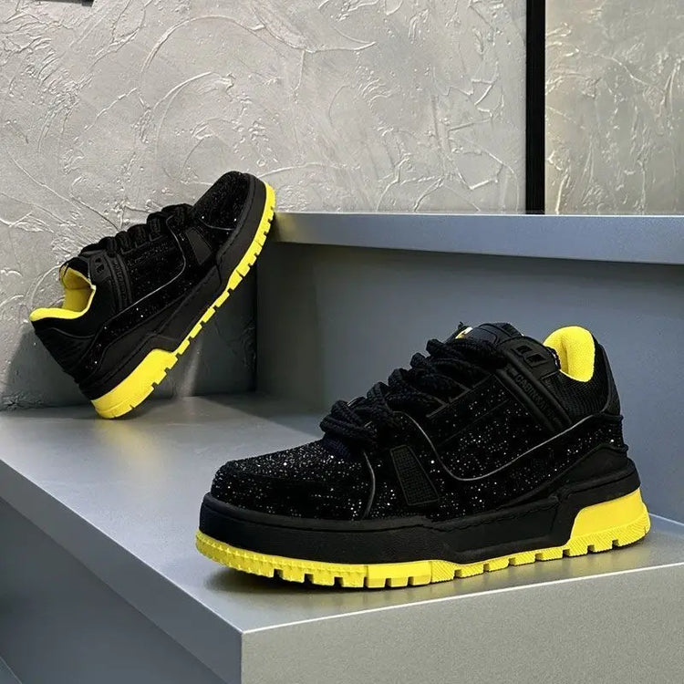 Sneakers Casual Mens Designer Bling Punk Board Shoes Fashion Split Leather Breathable Height Increased Flat Platform Sport Shoes