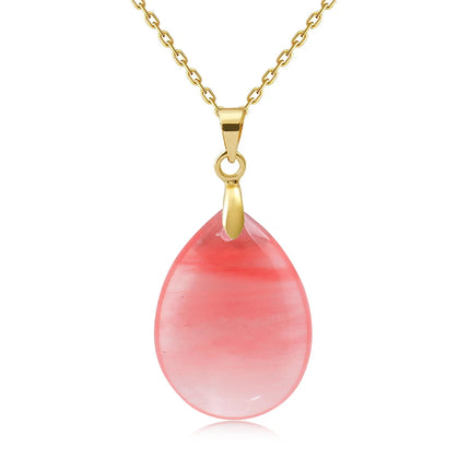 New Fashion Natural Stone Crystal Pendant Teardrop Simple Pendant Necklace Earrings Making Jewelry With Chain collar PlatiNum