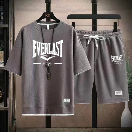 Men's Summer Outfit High Quality Round Neck Men's T-shirt 2-Piece Shorts Set Quick Dry Running Leisure.
