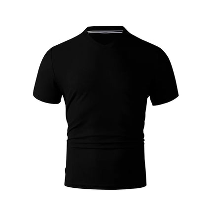 2025 New Men's Casual Fashion Simple V-neck Short Sleeved T-shirt Summer Comfortable Breathable Versatile Top PlatiNum