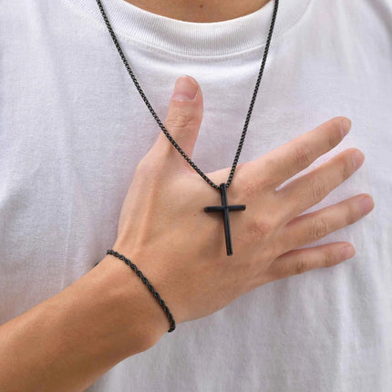 Vnox Set di 2 Pezzi Collana con Ciondolo e Bracciale da Uomo, Set di Gioielli in Acciaio Inossidabile Colore Nero Oro Argento, Regali di Gioielleria alla Moda platinumshop