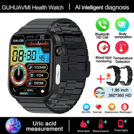 2025 Nuovo AI Diagnosi Lipidi nel sangue Acido urico Test di composizione corporea Smart Watch per uomo ECG + PPG Chiamata Bluetooth Salute Smartwatch platinumshop
