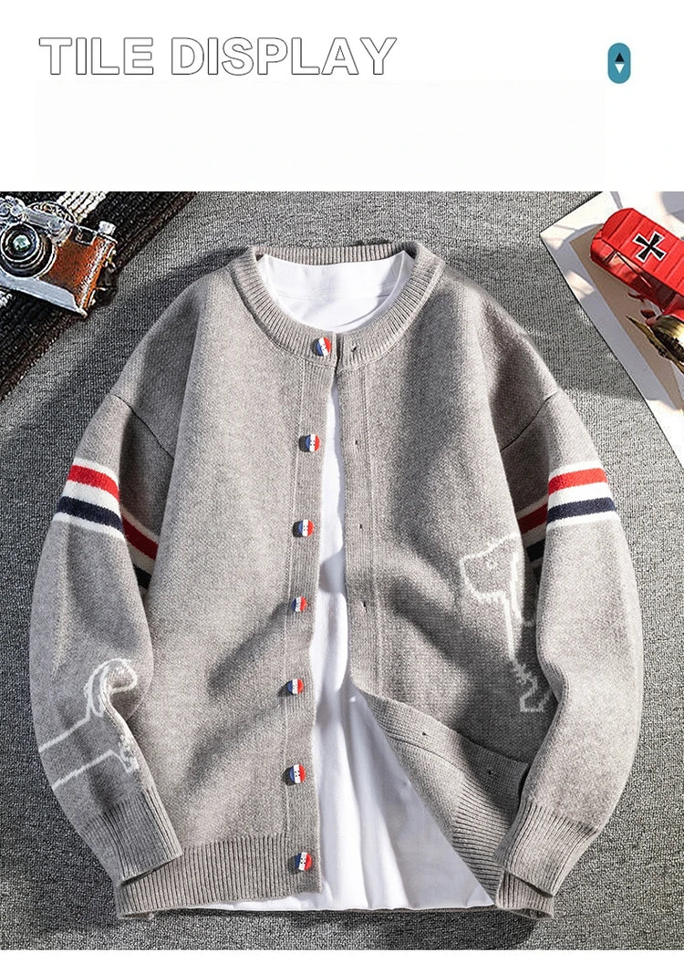 Designer Brand Long Sleeve Knitted Cardigan Men's New Trend Color Blocked Button Design Couple's Casual Warm Round Neck Coat