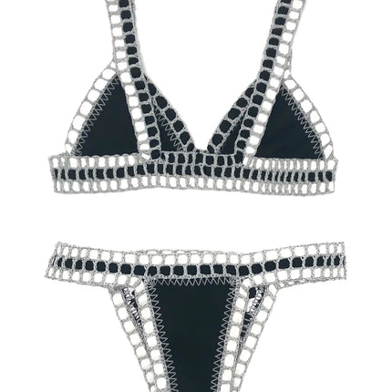 Set bikini reversibile leopardato fatto a mano all'uncinetto Set costumi da bagno neri a bordo piscina blu Paisley costume da bagno di lusso maillot de bain femme PlatiNum