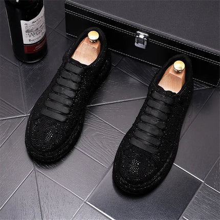 Luxury Fashion New Designer Charm Men's Lace Up Rhinestone Platform Causal Shoes Male All Match Sport Walking Runner Sneakers