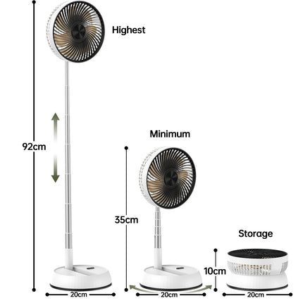 Ventilatore portatile oscillante in piedi con telecomando Ventilatore da tavolo pieghevole Ventilatore a piedistallo alimentato a batteria ricaricabile per il campeggio
