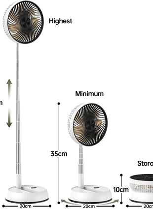 Ventilatore portatile oscillante in piedi con telecomando Ventilatore da tavolo pieghevole Ventilatore a piedistallo alimentato a batteria ricaricabile per il campeggio