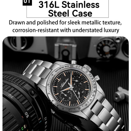 ADDIESDIVE Watch New 37mm Chronograph Men Quartz Wristwatch Domed Glass 316L Stainless Steel 100m Waterproof C3 Luminous AD2552