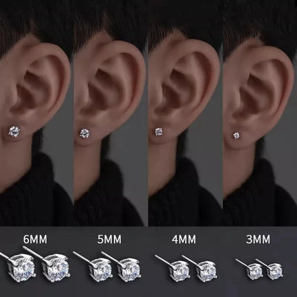 925 Sterling Silver Classic Fashion 4mm 5mm 6mm 7mm 8mm Five Claws Zircon Stud Earrings For Women Men Gift Oorbellen PlatiNum