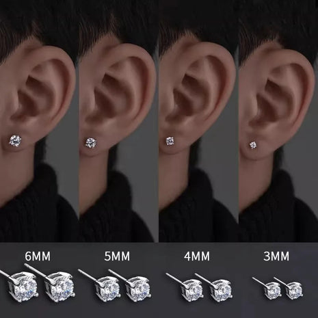 925 Sterling Silver Classic Fashion 4mm 5mm 6mm 7mm 8mm Five Claws Zircon Stud Earrings For Women Men Gift Oorbellen PlatiNum