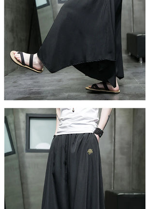Nuovi pantaloni da uomo a gamba larga ricamati pantaloni Harajuku oversize larghi casual samurai pantaloni lanterna tradizionali retrò giapponesi da uomo