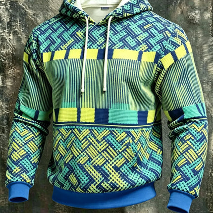 Unisex 3D Print Hoodie Ethnic Knit Geometric Pattern Pullover Long Sleeve Kangaroo Pocket Casual Autumn Winter Sweatshirt