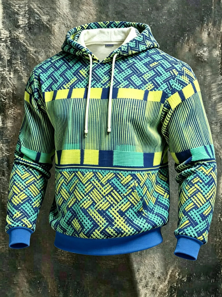 Unisex 3D Print Hoodie Ethnic Knit Geometric Pattern Pullover Long Sleeve Kangaroo Pocket Casual Autumn Winter Sweatshirt