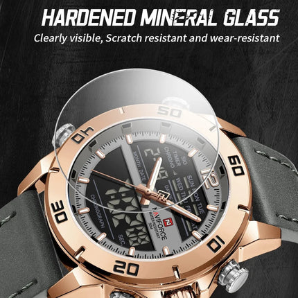 NAVIFORCE Orologio alla moda da uomo con cinturino in vera pelle Movimento al quarzo resistente all'acqua 30M Display luminoso con giorno e data F platinumshop