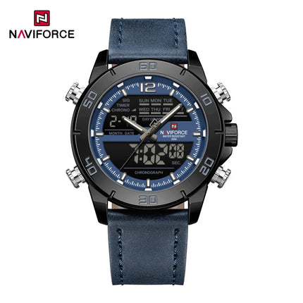 NAVIFORCE Orologio alla moda da uomo con cinturino in vera pelle Movimento al quarzo resistente all'acqua 30M Display luminoso con giorno e data F platinumshop