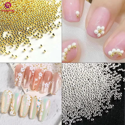 12Grid Metal Micro Caviar Beads Nail Art Charms, Gold Silver Mini Balls, 3D Nail Gem Decor with Magnetic Pen for DIY Nail Decoration