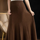Elegant Women's Pleated Skirt 100% Merino Wool Skirt A-Line Long Skirt Soft Warm Autumn Winter Dress Slim Elastic Waist Office PlatiNum