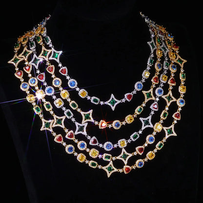 Gioielli Hip Hop Moda Zircone colorato Collana ghiacciata Bracciale a catena con pietre preziose in cristallo placcato oro bianco