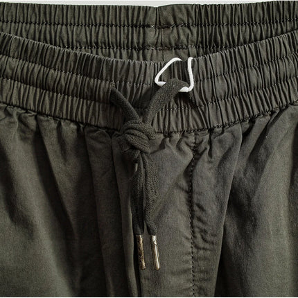 Men Elastic Drawstring Waist Jogger Cargo Pants Multi Button Pockets Vintage Washed Tapered Ankle Cuff Casual Street Trousers