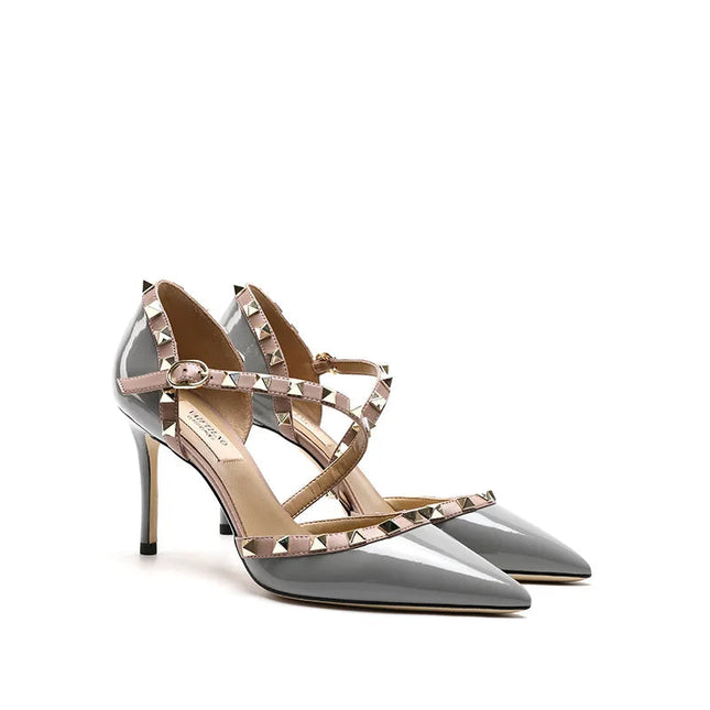 Sandali a spillo da donna 2025 Nuova pelle verniciata Estate Classic Brand Rivetto Tacchi alti Scarpe da donna Scarpe da donna sexy da festa platinumshop