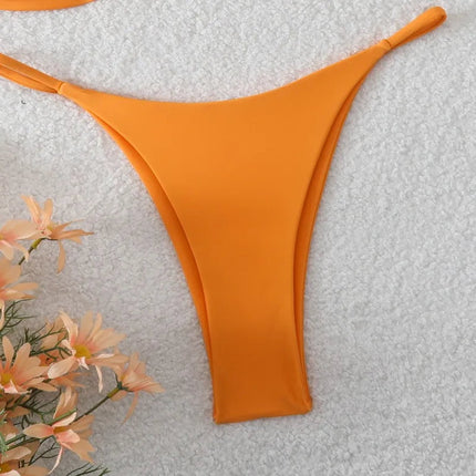Costume da Bagno da Spiaggia alla Moda, Set Bikini a Perizoma per Donna, Sexy Costume da Bagno a Triangolo con Lacci, Due Pezzi, Stile Brasiliano, Tinta Unita platinumshop
