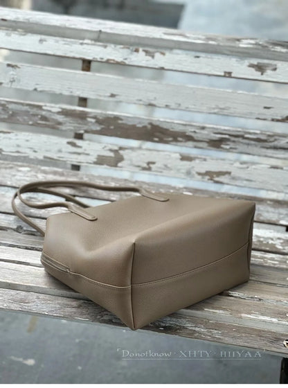 XHTY Genuine Leather Shoulder Bag Underarm Bag Women Soft Large Capacity Bowling Bag Simple Fashion Top Layer Cowhide New Model