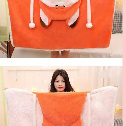 Winter Cartoon Fox Thick Wearable Blanket Nap Cloak Nightgown Office Blanket Adult Cloak