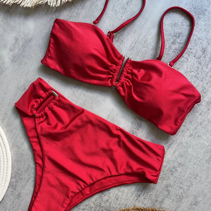 Bikini a Fascia Push-Up Donna 2024, Costume da Bagno Sexy Femminile, Set Bikini Brasiliano con Perizoma, Tinta Unita, Abbigliamento da Spiaggia platinumshop