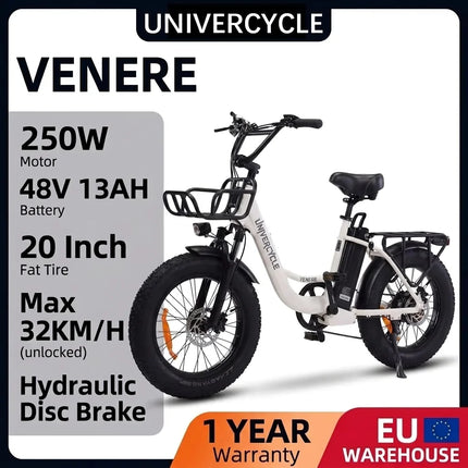 UNIVERCYCLE B5 VENERE Bici Elettrica per Adulti Motore 250W 25KM/H Batteria Rimovibile 48V 13AH Pneumatici Largi 20 Pollici E-Bike Freni a Disco Idraulici Telaio a Passo Basso Bici Elettrica per Pendolari Lunga Autonomia 55KM
