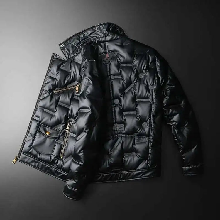 2022 Motorcycle Zipper Duck Down Jacket Men High Quality 90% White Duck Down Coat Lapel Vintage Black Down Jacket Men Clothing