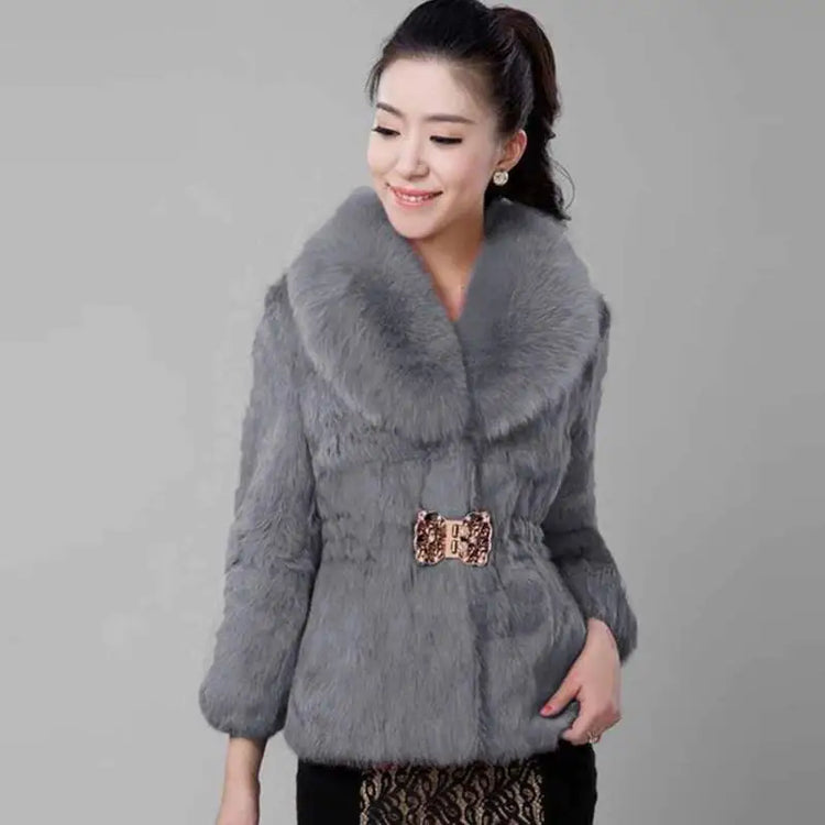Oversize Women's Winter Plush Coat Female Thick Fur Warm Jackets 2024 New V-neck Faux Fur Collar Clothes Comfort Furry Coats