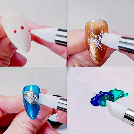 5Pcs/Set Pink Dual Ended Rhinestone Nail Art Silicone Pen Sculpture Pen/3D Flower Carving/Dotting Nail Tool 13cmManicure Brush