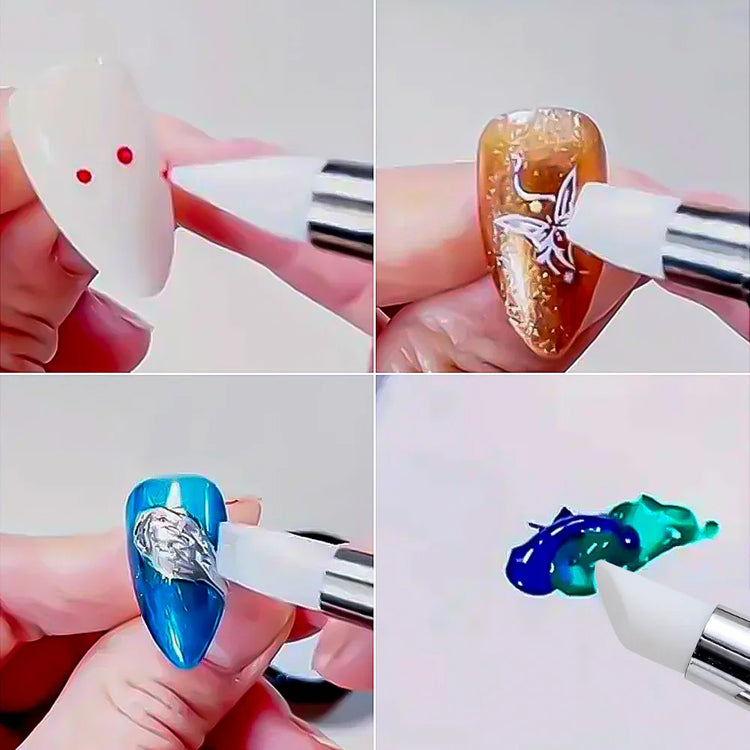 5Pcs/Set Pink Dual Ended Rhinestone Nail Art Silicone Pen Sculpture Pen/3D Flower Carving/Dotting Nail Tool 13cmManicure Brush